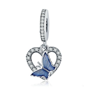 Silver plating Butterfly Charm Blue Butterfly Heart Pendant Fit for Bracelet DIY Jewelry