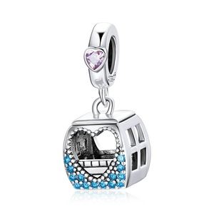 Silver plating Cable Car Heart Love Colorful Charm Fit Bracelet DIY Necklace Pendant Jewelry