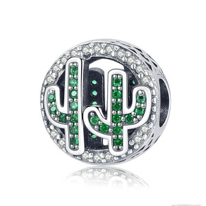 Silver plating Cactus Plant Green Charms Beads Fit Bracelets Jewelry