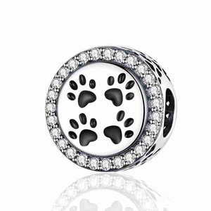 Silver plating Cat Paw Footprints Round Beads for Women Charm Bracelet Animal Pet Jewelry
