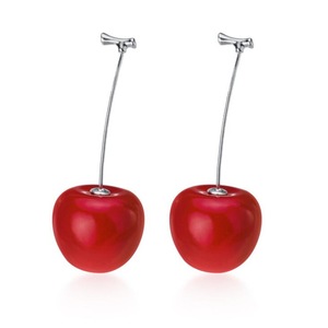 Silver plating Charms Fine Fruit Cherry Stud Earrings for Women Earring Jewelry
