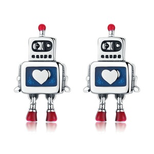 Silver plating Childhood Robot Heart Stud Earrings for Women Fashion Jewelry