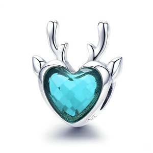 Silver plating Christmas Blue Elk Deer Bead Fit Charm Bracelet & Necklace Pendant Jewelry