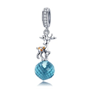 Silver plating Christmas Deer Lovely Elk Pendant Blue Charms Fit Bracelets & Necklaces Jewelry