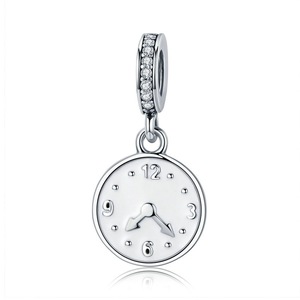 Silver plating Clock Happy Time Engrave Pendant Charm Fit Women Bracelet Jewelry