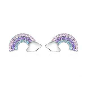 Silver plating Colorful Rainbow Exquisite Stud Earrings Women Trendy Party Earring Jewelry
