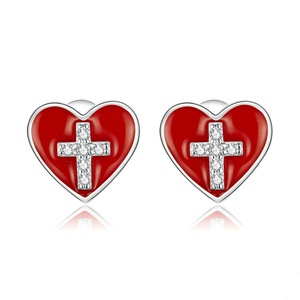 Silver plating Cross with Heart Stud Earrings for Women Jewelry