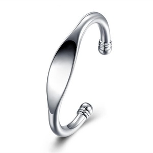 Silver plating Cuff Bangle Bracelet for Women Jewelry Double Beads Noble Style Shiny Bangle