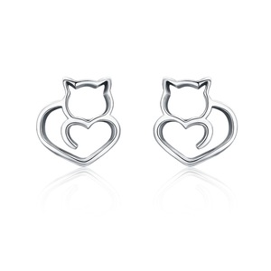 Silver plating Cute Cat Small Stud Earrings for Women Fashion Jewelry