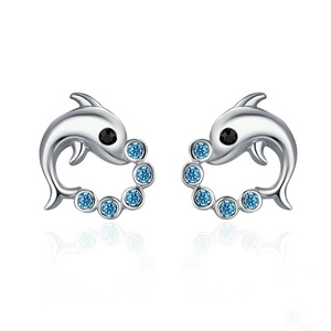 Silver plating Cute Dolphin Love Ball Animal Stud Earrings for Women Jewelry
