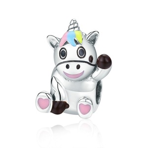 Silver plating Cute Licorne Colorful Beads Fit Charms Bracelets Bangles DIY Jewelry