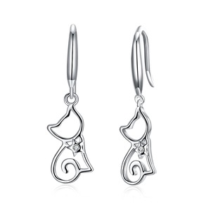 Silver plating Cute Little Cat Drop Earrings for Women Jewelry