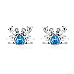 Silver plating Cute Ocean Crab Small Blue Stud Earrings for Women Fashion Earrings Jewelry Gift