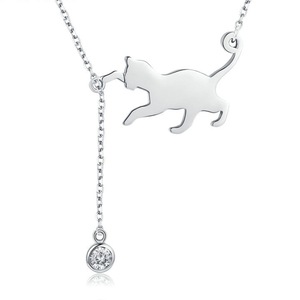 Silver plating Cute Pet Pussy Cat Chain Pendant Necklace for Women Jewelry