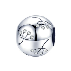 Silver plating Dandelion Flower Round Beads Charms Fit Women Bracelets Bangles Jewelry