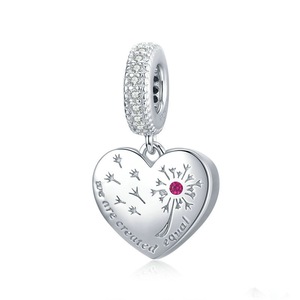 Silver plating Dandelion In Love Heart Pendant Charm Fit Women Beads Bracelet Necklace Jewelry