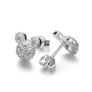 Silver plating Dazzling Miky Mouse Push-back Stud Earrings for Women Jewelry