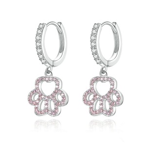 Silver plating Dog Paw Pink Drop Earrings for Women Wedding Engagement Fashion Jewelry