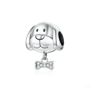 Silver plating Dog with Bone Beads for Women Jewelry Charm for Bracelet