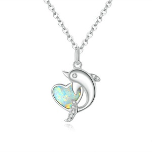 Silver plating Dolphin with Heart Pendant Necklace for Women Family Gifts Jewelry