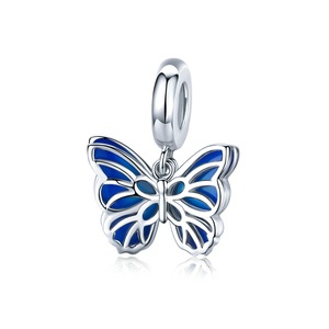 Silver plating Double Openwork Butterfly Pendant Charm for Bracelet Women Blue Fashion Jewelry