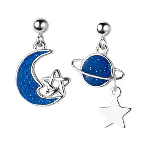 Silver plating Earrings for Women Trendy Elegant Blue Moon Asymmetry Star Creative Jewelry Gifts