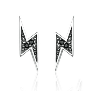 Silver plating Exquisite Lightning & Black Stud Earrings for Women Jewelry