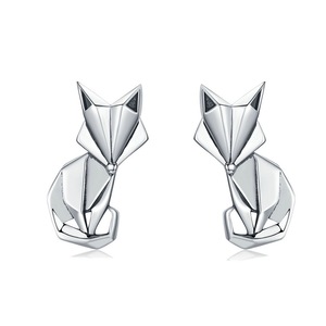Silver plating Fashion Folding Fox Animal Stud Earrings for Women Jewelry