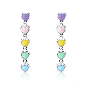 Silver plating Fashion Rainbow Heart Colorful Stud Earrings for Women Jewelry