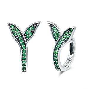 Silver plating Flower Buds Green Hoop Earrings for Women Jewelry