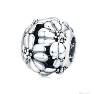 Silver plating Flower Round Beads for Women Jewelry Charm Fit Bracelet