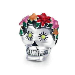 Silver plating Flower Skull Charms Colorful Beads Fit Women Bracelets DIY Jewelry