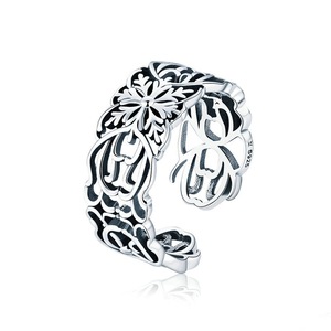 Silver plating Flower Vintage Ring Finger Adjustable Rings for Women Party Jewelry