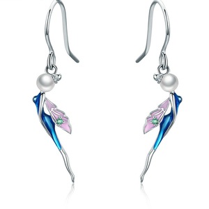 Silver plating Flying Fairy, Blue Drop Earrings for Women Earring Jewelry Gift