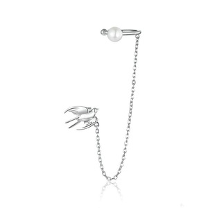 Silver plating Flying Swallow Ear Clip with Chain Earrings for Women Party Girl Elegant Jewelry