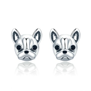 Silver plating French Bulldog Dog Animal Stud Earrings for Women Jewelry