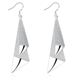 Silver plating Frosted Long Geometric Drop Earrings Charm Women Jewelry Fashion Wedding Engagement Party Gift