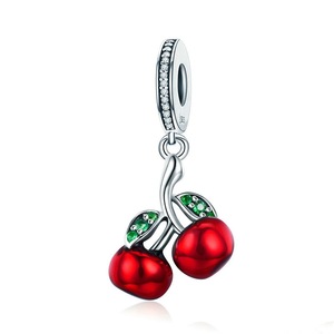 Silver plating Fruit Red Cherry Pendant Charm Fit Women Bracelets & Necklaces Fashion Jewelry