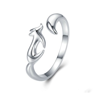Silver plating Geometric Fox Shape Finger Ring Adjustable Animal Rings for Women Wedding Jewelry