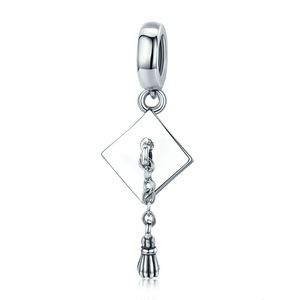 Silver plating Graduate Trencher Cap Long Tassel Pendant Charm Fit Women Bracelet DIY Jewelry Gift