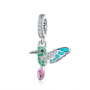 Silver plating Green Warbler Pendant Colorful Bird Animal Charms Fit Charm Bracelets Bangles DIY Jewelry