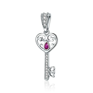 Silver plating Happiness Key Heart Shape Pendant Charm Fit Women Bracelets & Necklaces Jewelry Gift