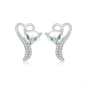 Silver plating Heart Fox Animal Stud Earrings for Women Statement Jewelry
