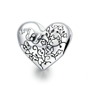 Silver plating Heart Shape Vine & Butterfly Charm for DIY Bracelet Jewelry