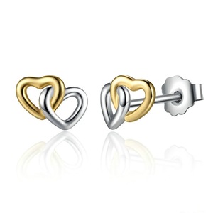 Silver plating Heart To Heart Small Stud Earrings Women Engagement Jewelry