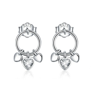 Silver plating Heart To Heart Stud Earrings for Women Jewelry Gift