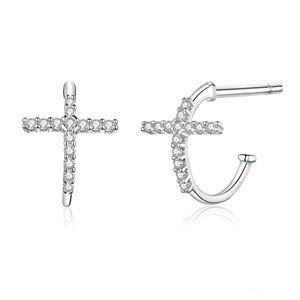 Silver plating Hoop Earrings for Women Half Hoops Cross Fashion Jewelry Wedding Jewelry