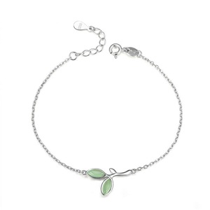 Silver plating Hope Green Tree Leaves Buds Women Chain Bracelets for Women Jewelry