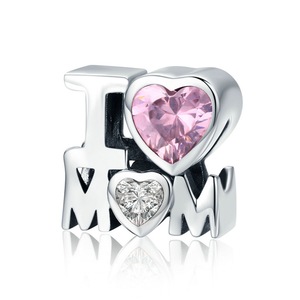 Silver plating I Love Mom Gift for Mother Charm Fit Women Charm Bracelet & Necklace DIY Jewelry