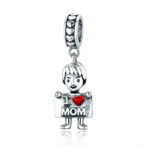 Silver plating I Love Mom Lovely Boy Charm Pendants for Women Bracelet Jewelry Making Gift